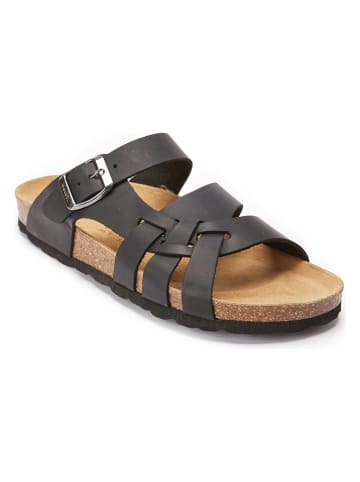 Mandel Leren slippers zwart