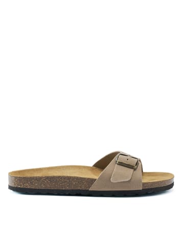 Mandel Leder-Pantoletten in Beige