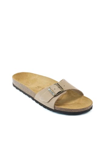 Mandel Leren slippers beige