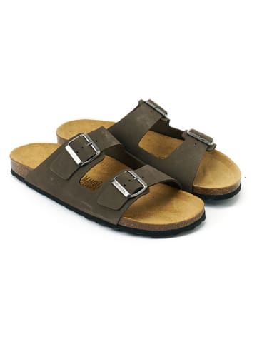 Mandel Leren slippers "Alberto" antraciet
