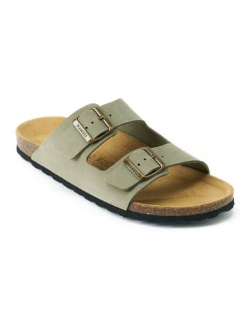 Mandel Leren slippers "Alberto" kaki