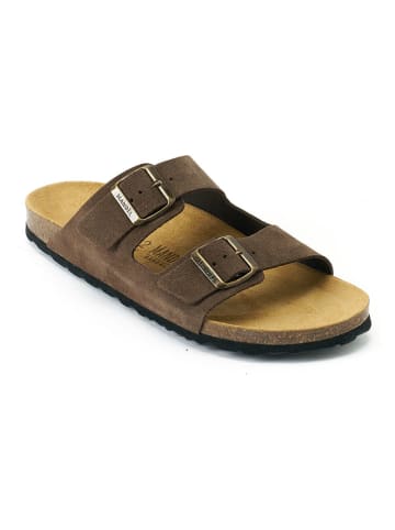 Mandel Leder-Pantoletten "Alberto" in Braun