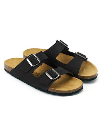 Mandel Leren slippers "Alberto" zwart