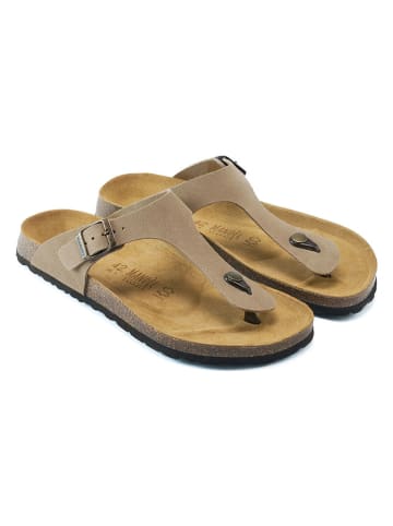 Mandel Leren teenslippers taupe