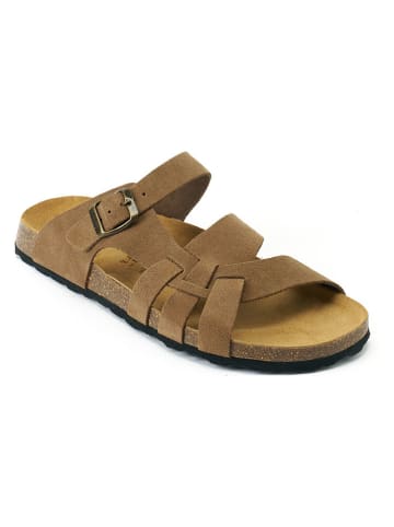 Mandel Leder-Pantoletten "Alvaro" in Hellbraun