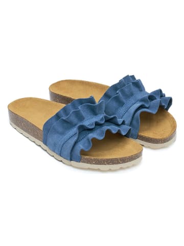 Mandel Leder-Pantoletten in Blau