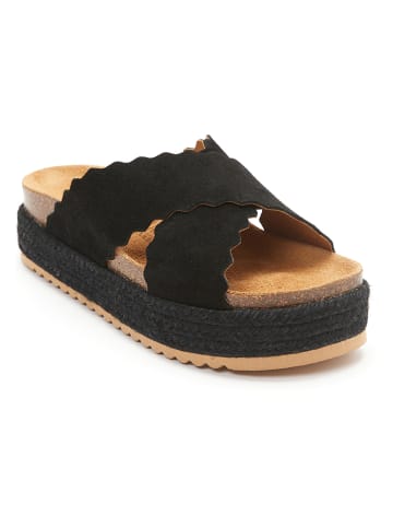 Mandel Leren slippers zwart