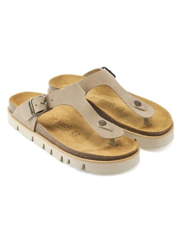 Mandel Leren teenslippers taupe