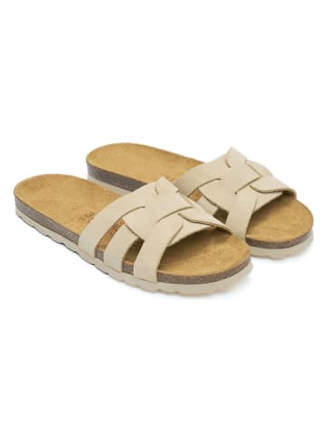 Mandel Leren slippers beige