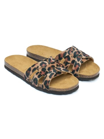 Mandel Pantoletten in Beige/ Braun