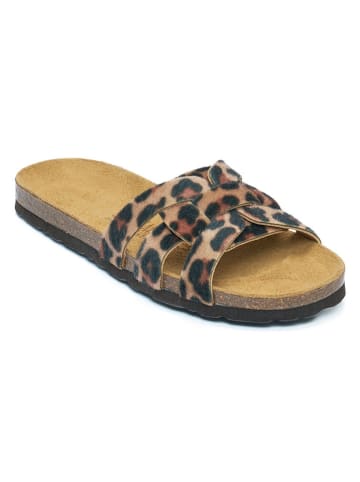 Mandel Pantoletten in Beige/ Braun