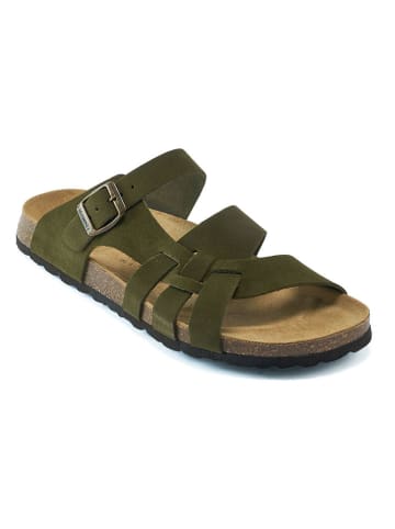 Mandel Leren slippers kaki