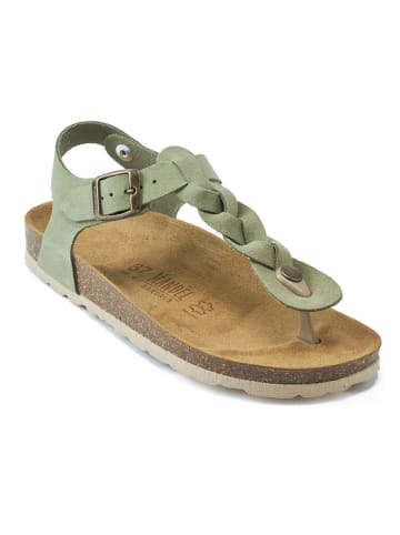 Mandel Leder-Zehensandalen in Grün