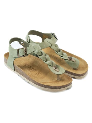 Mandel Leder-Zehensandalen in Grün