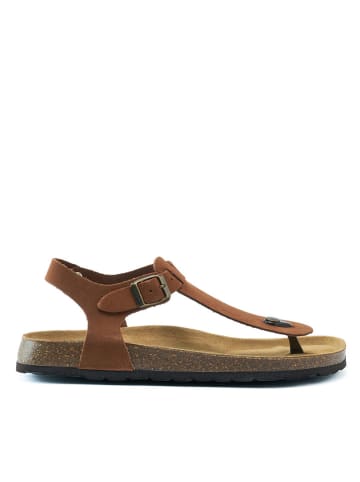 Mandel Leder-Zehensandalen in Hellbraun