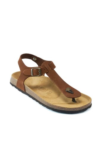 Mandel Leren teensandalen lichtbruin