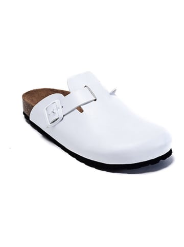 Mandel Leder-Clogs in Weiß
