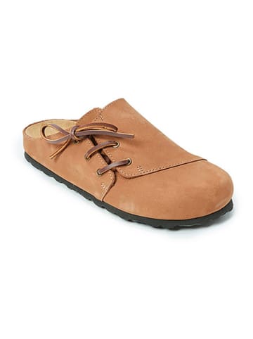 Mandel Leder-Clogs in Hellbraun