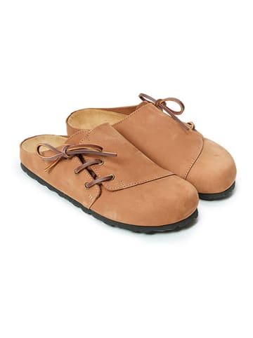 Mandel Leren clogs lichtbruin