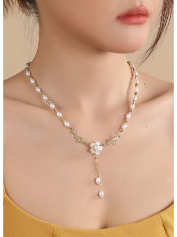 atelier MIU Vergulde ketting met edelstenen en parels - (L)45 cm