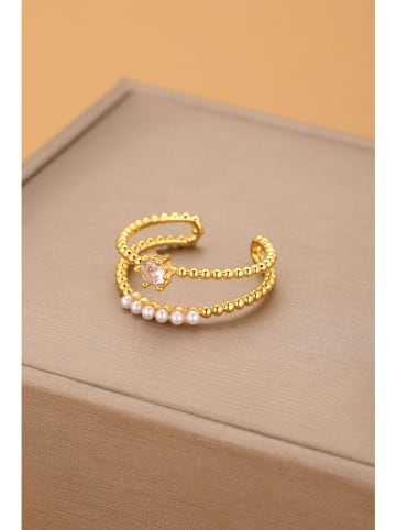atelier MIU Vergulde ring met edelstenen en parels