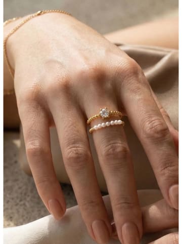 atelier MIU Vergulde ring met edelstenen en parels