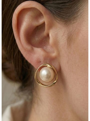 atelier MIU Vergulde oorstekers met parels
