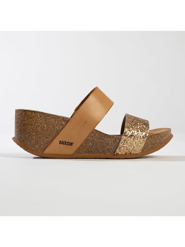 BACKSUN Sleehakslippers "Libreville"lichtbruin/goudkleurig