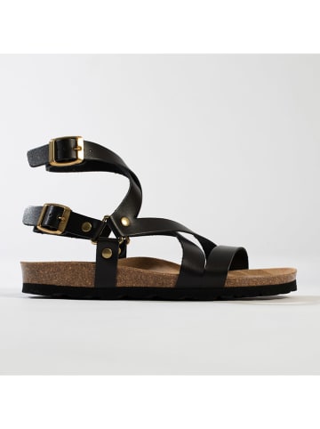 BACKSUN Leder-Sandalen "Chancay" in Schwarz