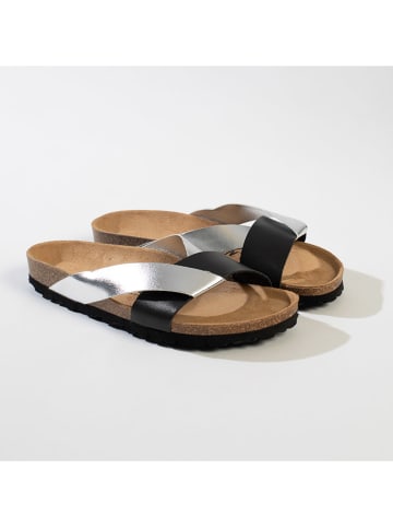 BACKSUN Leren slippers "Tingo" zilverkleurig/zwart