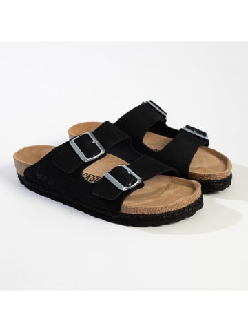 BACKSUN Leren slippers zwart