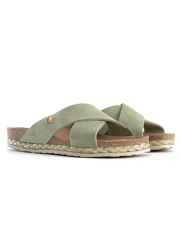 BACKSUN Leren slippers "Lauren" kaki