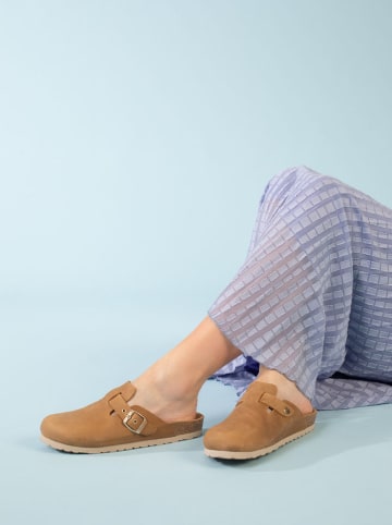 BACKSUN Leren slippers "Oslo" camelkleurig