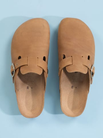 BACKSUN Leren slippers "Oslo" camelkleurig