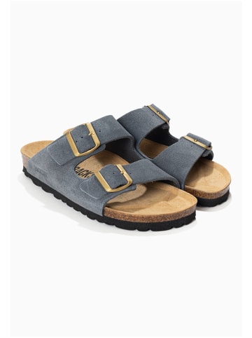 BACKSUN Leder-Pantoletten "Bali" in Grau