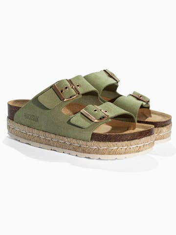 BACKSUN Leder-Pantoletten "Vada" in Khaki