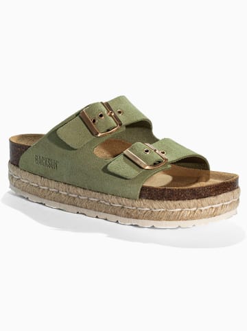 BACKSUN Leder-Pantoletten "Vada" in Khaki