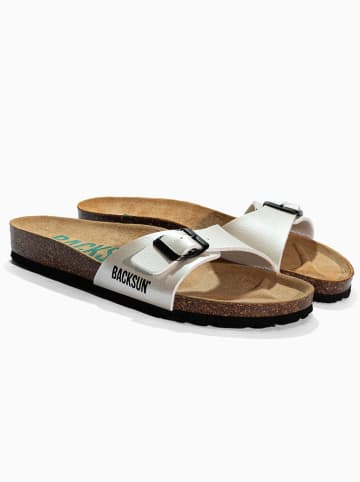 BACKSUN Skórzane klapki "Paris" w kolorze kremowym