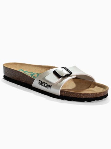 BACKSUN Skórzane klapki "Paris" w kolorze kremowym