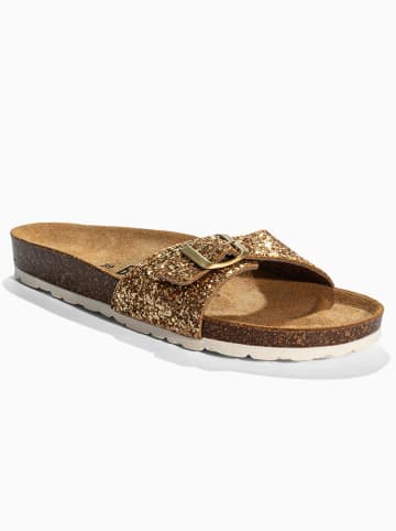BACKSUN Leren slippers "Paris" goudkleurig