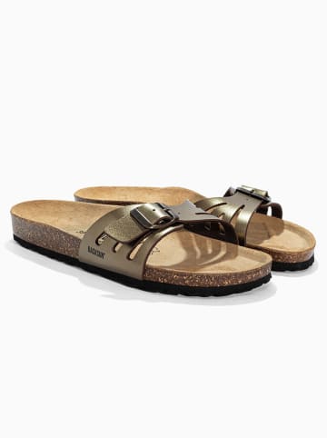 BACKSUN Leder-Pantoletten "Venecia" in Taupe