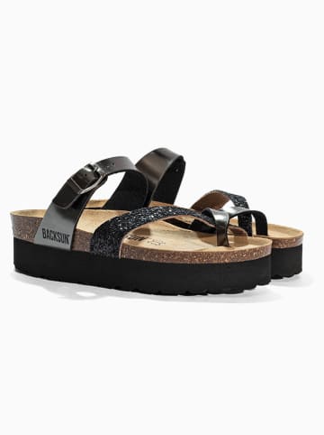 BACKSUN Leren teenslippers "Andy" zwart