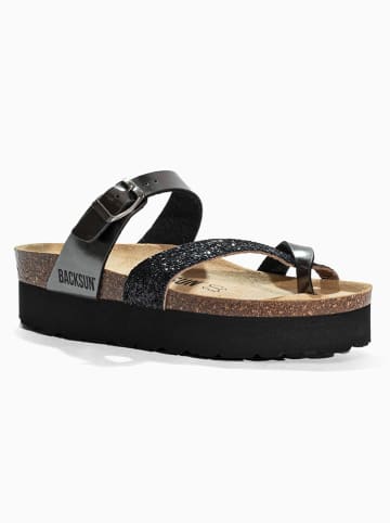 BACKSUN Leren teenslippers "Andy" zwart