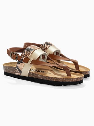 BACKSUN Leder-Zehensandalen "Santarem" in Hellbraun/ Beige