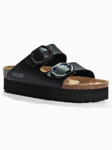 BACKSUN Leren slippers "Maldives" zwart