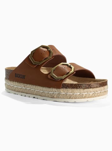 BACKSUN Leren slippers "Gwana" lichtbruin