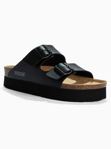 BACKSUN Skórzane klapki "Maldives" w kolorze czarnym