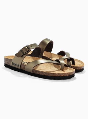 BACKSUN Leren teenslippers "Barcelone" goudkleurig