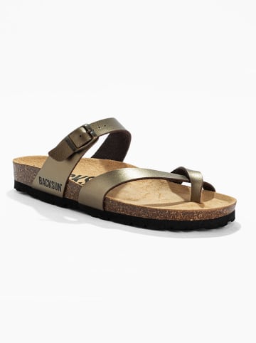 BACKSUN Leren teenslippers "Barcelone" goudkleurig