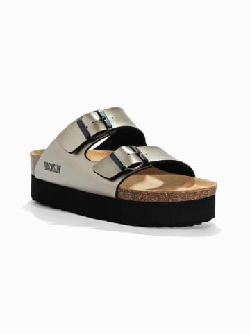 BACKSUN Skórzane klapki "Maldives" w kolorze beżowym